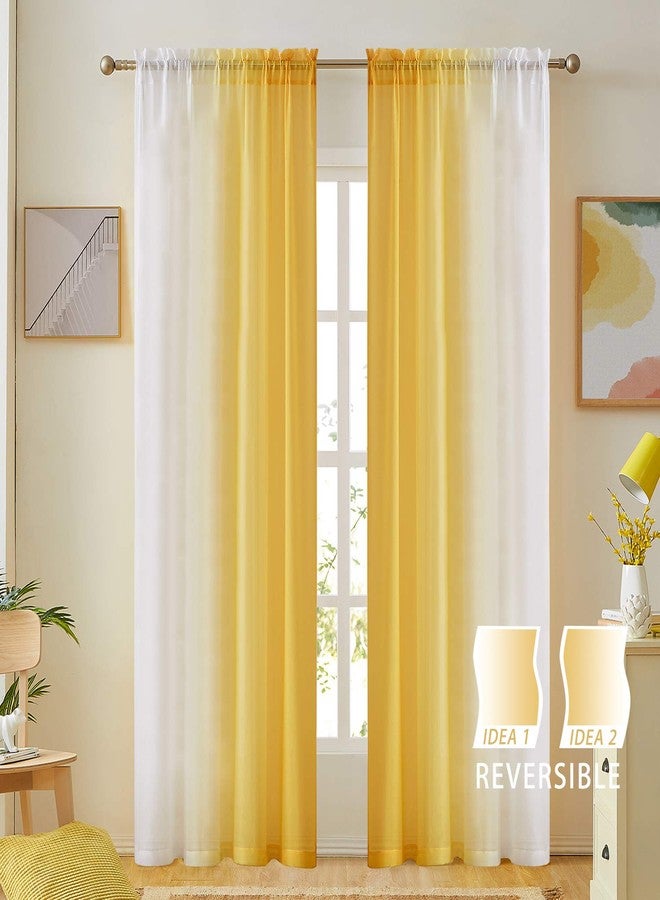July Joy Ombre Faux Linen Sheer Curtains for Bedroom Living Room Rod Pocket, Privacy and Light Filtering, 2 Tone Reversible Gradient Voile Semi Window Curtains, Set of 2 Panels, Yellow, 54 x 84 Inch Length - Image 2